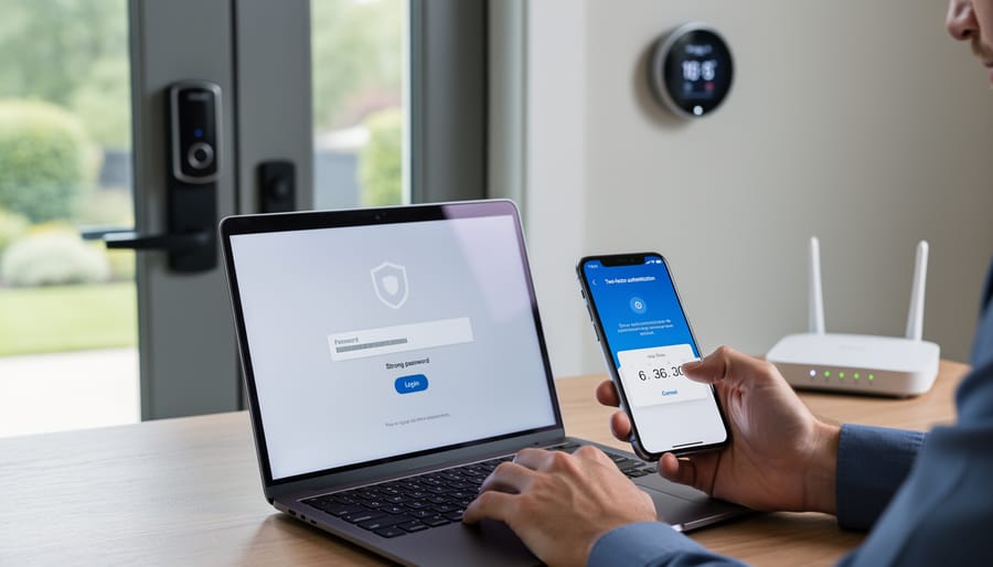 Person entering secure password on smartphone for smart home security system