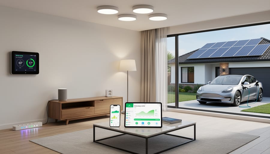 Collection of smart home devices including speakers, plugs, and sensors arranged together