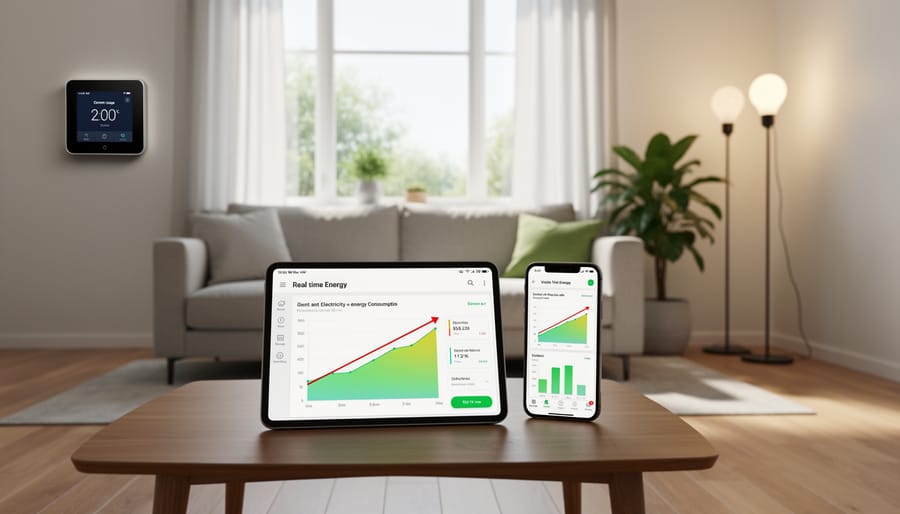Electric utility meter with smart monitoring sensor showing power consumption data