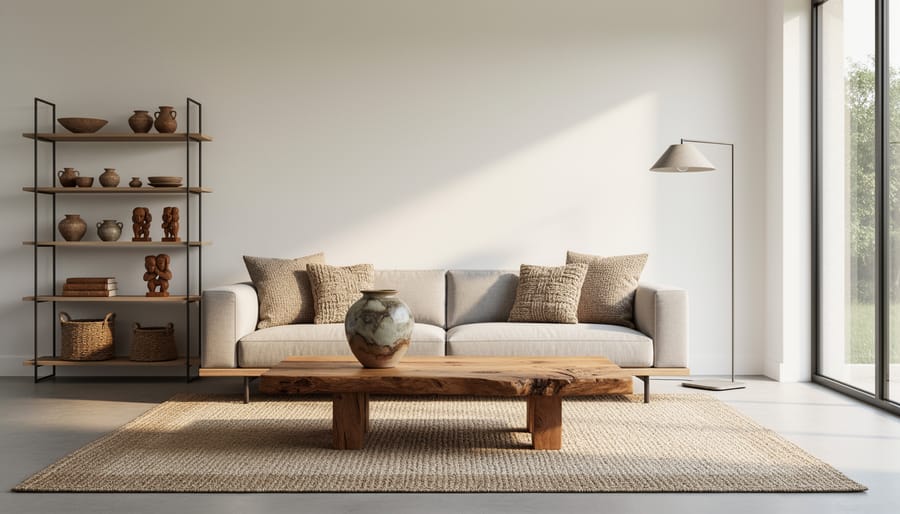 Modern living room decorated with handmade artisanal home decor pieces