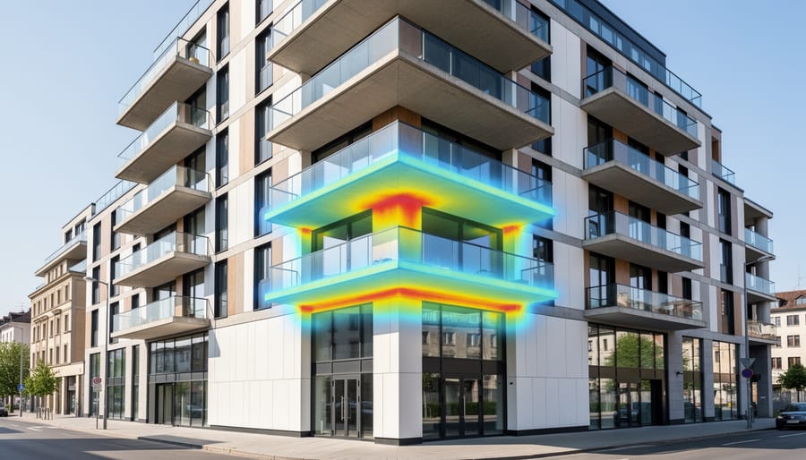 Exterior view of modern home showing cantilevered balcony connection to main structure