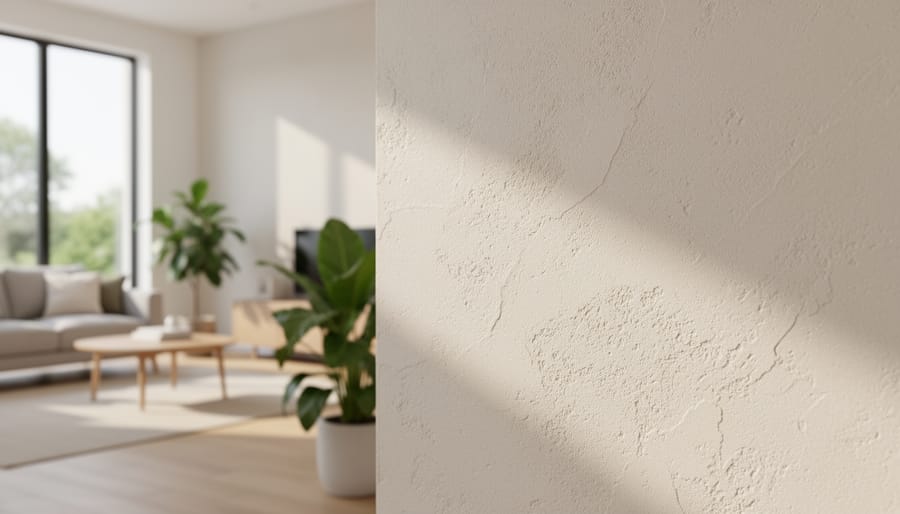 Professional applying mineral plaster to interior wall during home renovation