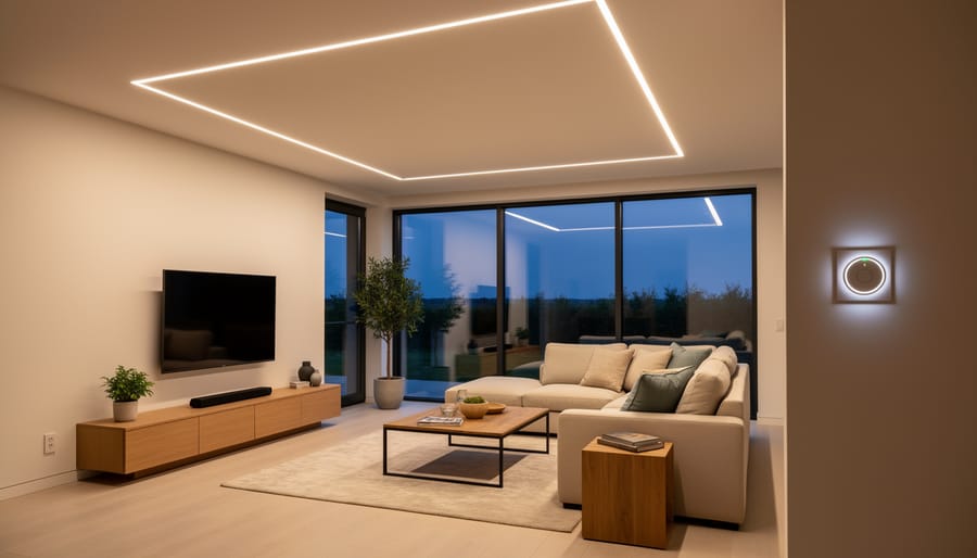 Energy-efficient LED pendant lights illuminating modern kitchen space