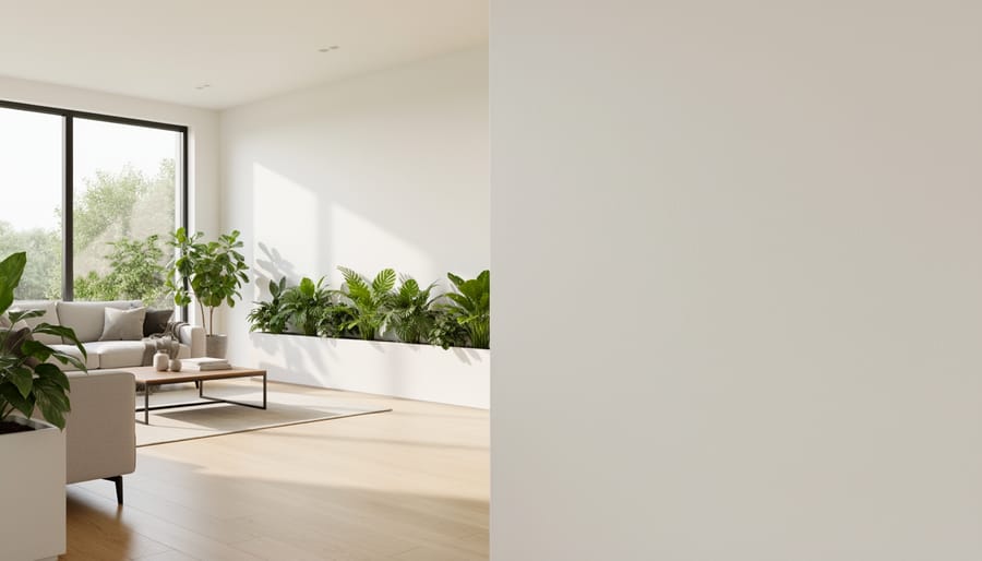 Modern bedroom interior featuring natural clay wall finishes and low-emitting materials