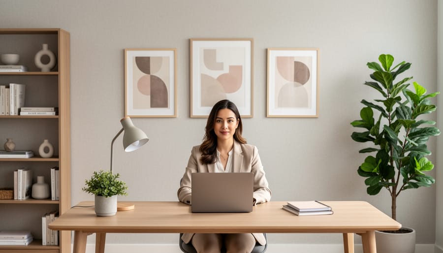 Comparison of unprofessional cluttered home background versus clean professional video conference backdrop